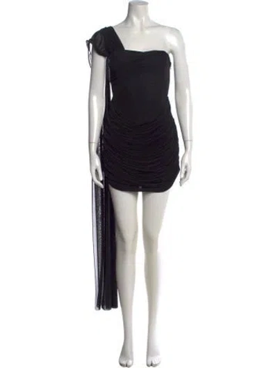 Pre-owned Misha One-shoulder Mini Dress In Black