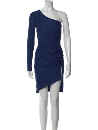 Pre-owned Misha One-shoulder Mini Dress In Blue