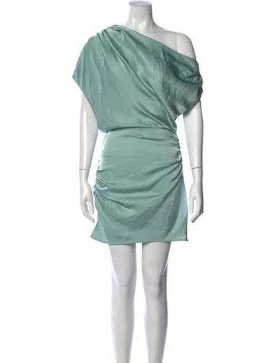 Pre-owned Misha One-shoulder Mini Dress In Green