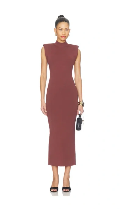 Misha Padded Shoulder Knit Dress In Red