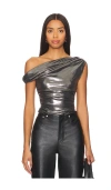 Misha Paison Metallic Jersey Top In Metallic Silver