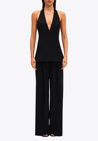 Misha Pasha Deep V-neck Crepe Jumpsuit In Black