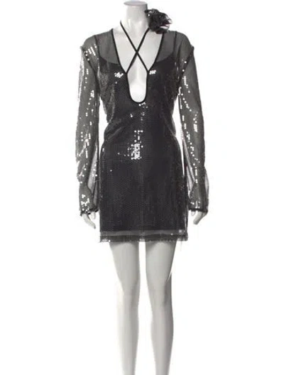 Pre-owned Misha Patterned Mini Dress In Metallic/silver
