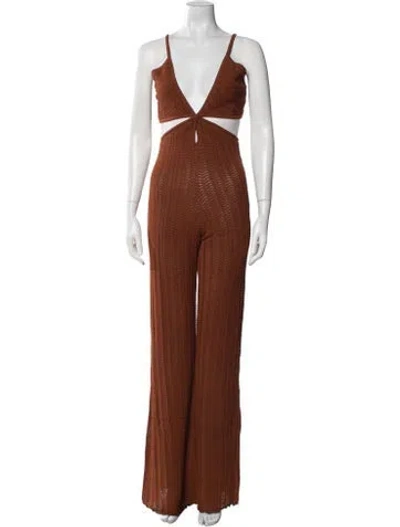 Pre-owned Misha Plunge Neckline Jumpsuit W/ Tags In Brown
