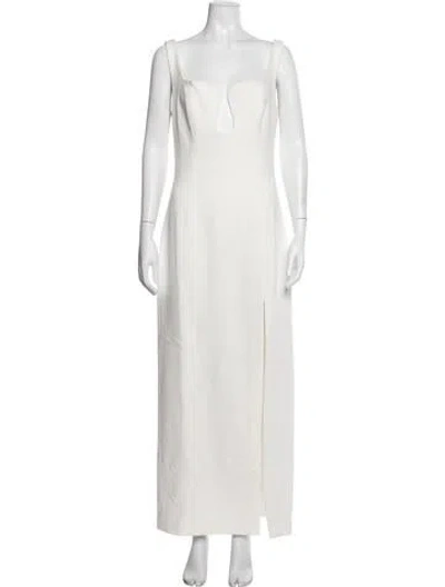 Pre-owned Misha Plunge Neckline Long Dress In White