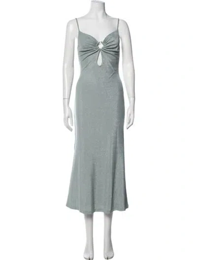 Pre-owned Misha Plunge Neckline Midi Length Dress In Blue/green