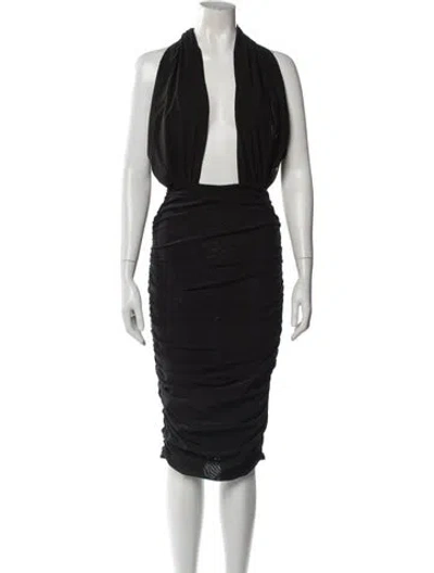 Pre-owned Misha Plunge Neckline Midi Length Dress In Gray