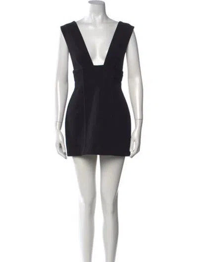 Pre-owned Misha Plunge Neckline Mini Dress In Black