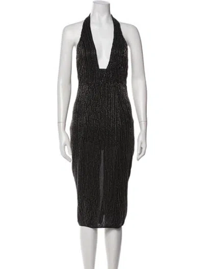 Pre-owned Misha Printed Midi Length Dress In Black