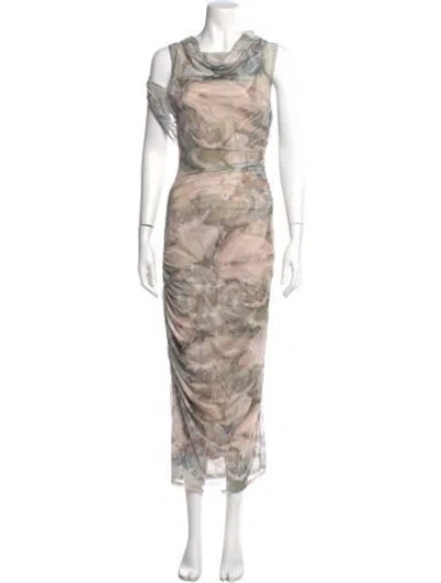 Pre-owned Misha Printed Midi Length Dress In Neutral