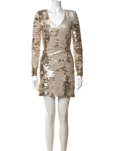 Pre-owned Misha Printed Mini Dress In Gold/metallic