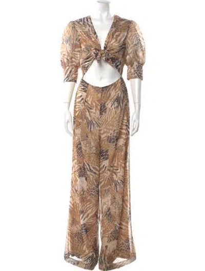 Pre-owned Misha Printed V-neck Jumpsuit In Neutral