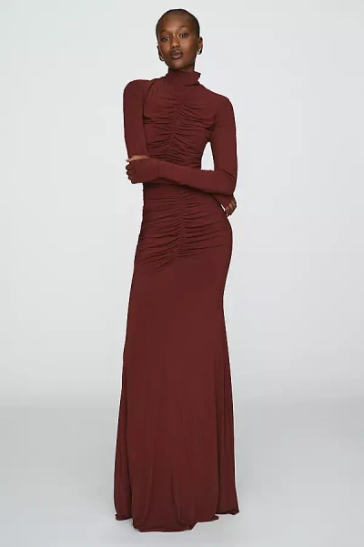 Misha Ruched Maxi Dress In Burgundy
