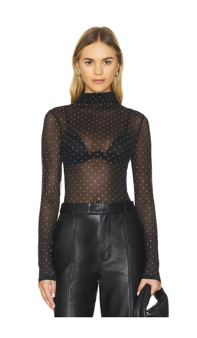Misha Sandra Mesh Top In Black & Diamante