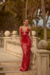 Misha Sapphire Sequin Plunge Maxi Gown In Red