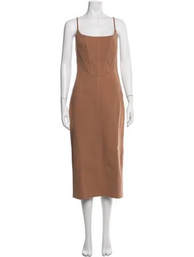 Pre-owned Misha Square Neckline Midi Length Dress In Brown
