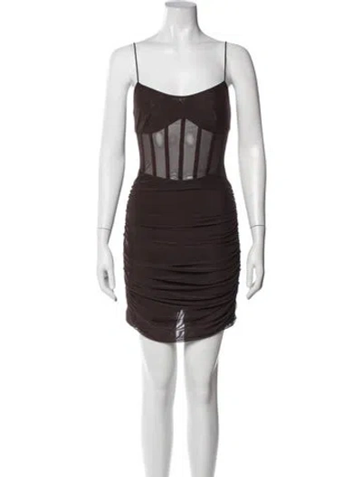 Pre-owned Misha Square Neckline Mini Dress W/ Tags In Brown