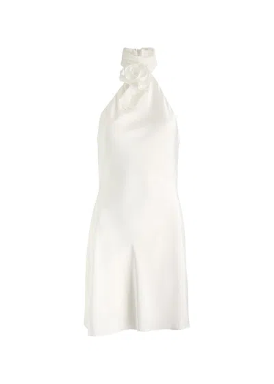Misha Sterling Halterneck Satin Mini Dress In Ivory