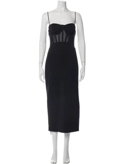 Pre-owned Misha Strapless Midi Length Dress In Black