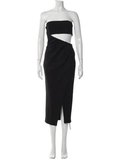 Pre-owned Misha Strapless Midi Length Dress In Black