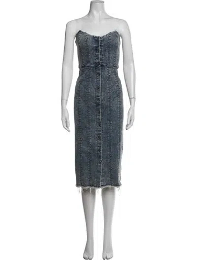 Pre-owned Misha Strapless Midi Length Dress In Blue
