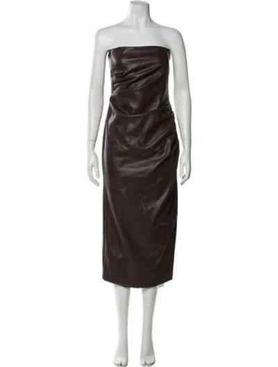 Pre-owned Misha Strapless Midi Length Dress In Brown