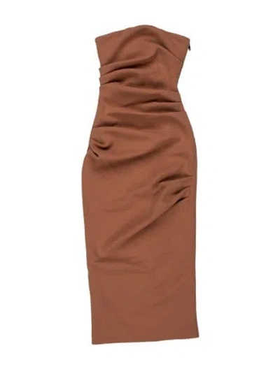 Pre-owned Misha Strapless Midi Length Dress In Brown