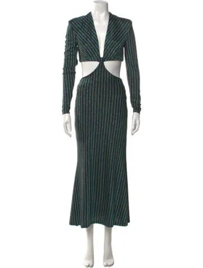 Pre-owned Misha Striped Long Dress In Black