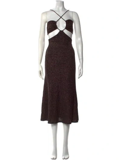 Pre-owned Misha Striped Midi Length Dress In Brown/metallic