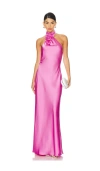 Misha Rose-embellished Halterneck Dress In Pink
