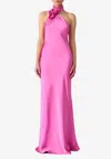 Misha Rose-embellished Halterneck Dress In Pink