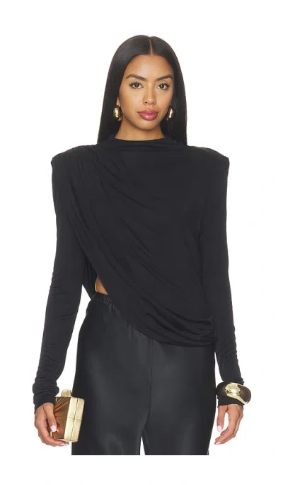 Misha The Draped Sheen Jersey Top In Black