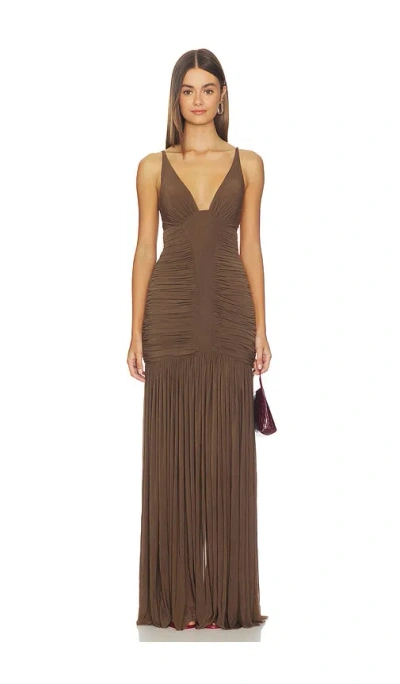 Misha The Inferno Jersey Maxi Dress In Brown