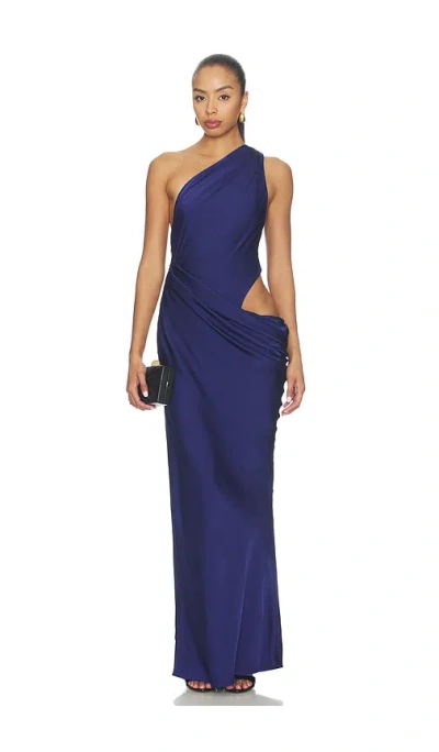 Misha The Isadora Satin Dress In Deep Blue