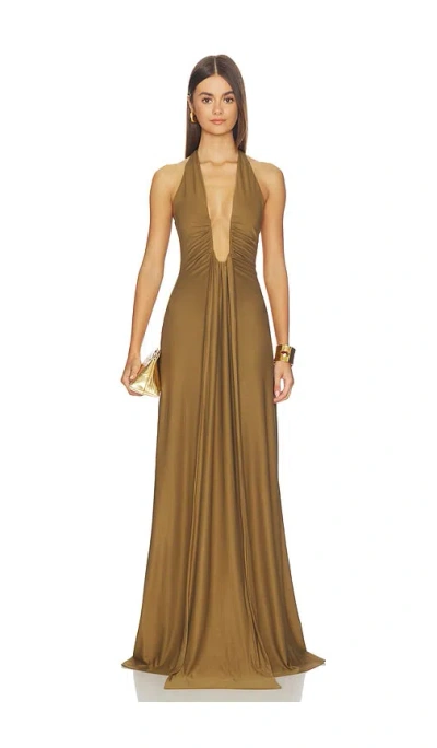 Misha The Jennifer Cupro Maxi Dress In Brown