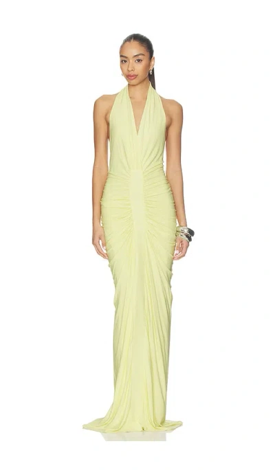 Misha The Love Gathered Cupro Dress In Yellow