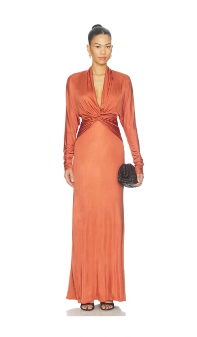 Misha Twist Jersey Longsleeve Dress In Brown