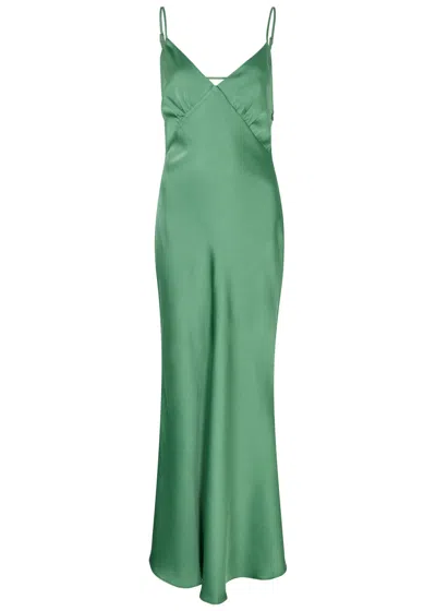 Misha Vida Satin Maxi Slip Dress In Teal