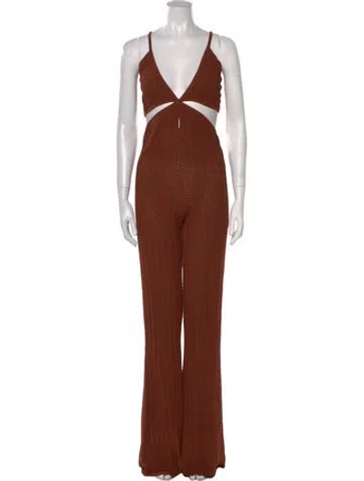 Pre-owned Misha V-neck Jumpsuit W/ Tags In Brown