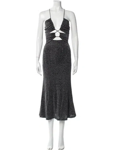 Pre-owned Misha V-neck Long Dress In Black