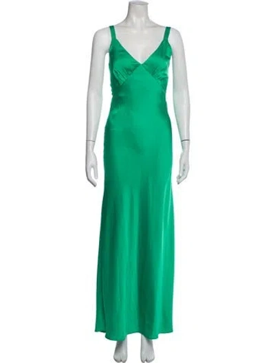 Pre-owned Misha V-neck Long Dress In Green