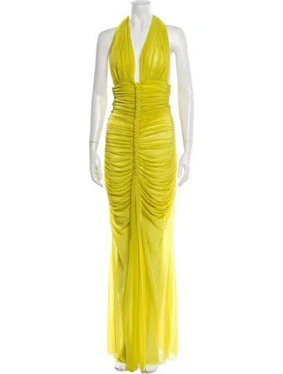 Pre-owned Misha V-neck Long Dress In Green