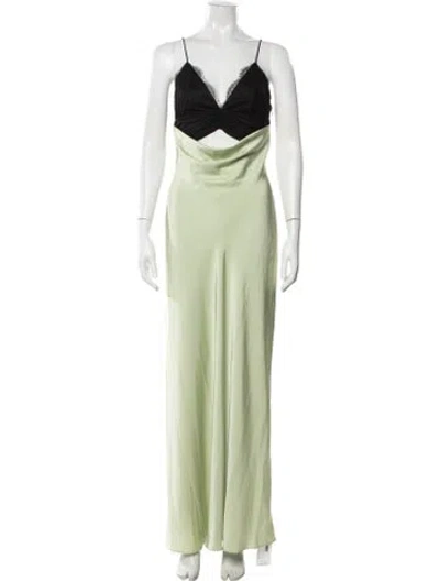 Pre-owned Misha V-neck Long Dress In Green