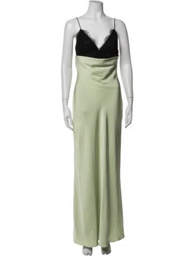 Pre-owned Misha V-neck Long Dress In Green