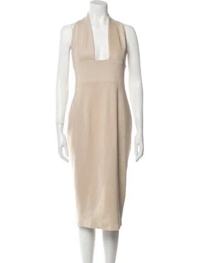 Pre-owned Misha V-neck Long Dress In Neutral