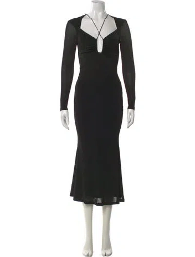 Pre-owned Misha V-neck Midi Length Dress In Black
