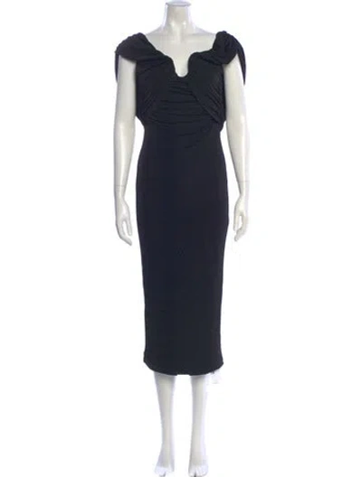 Pre-owned Misha V-neck Midi Length Dress In Blue