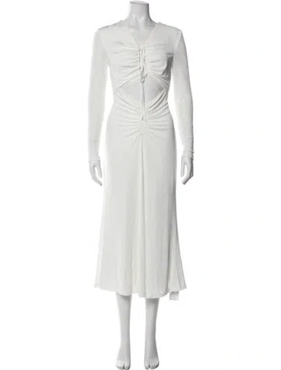 Pre-owned Misha V-neck Midi Length Dress In White