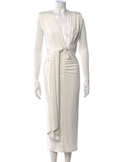 Pre-owned Misha V-neck Midi Length Dress In White