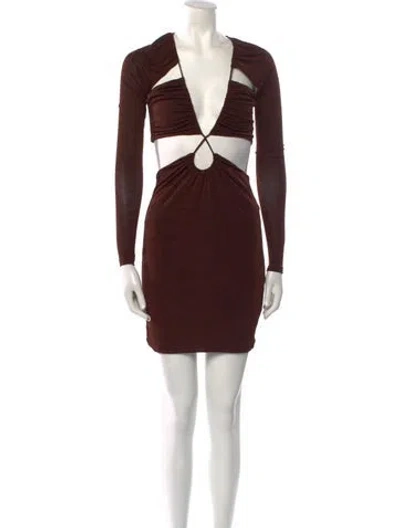 Pre-owned Misha V-neck Mini Dress W/ Tags In Brown